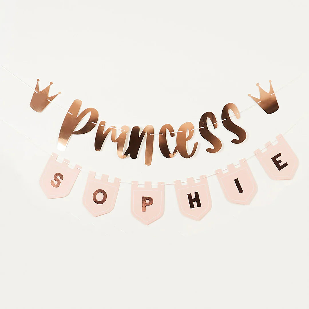 Princess Birthday Party Banner With Personalised Flags - Anilas UK