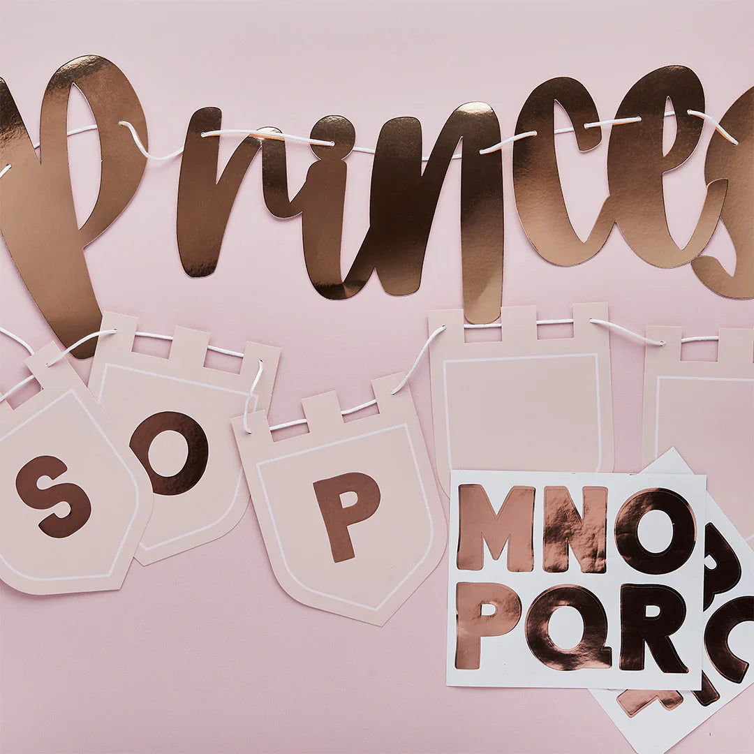 Princess Birthday Party Banner With Personalised Flags - Anilas UK