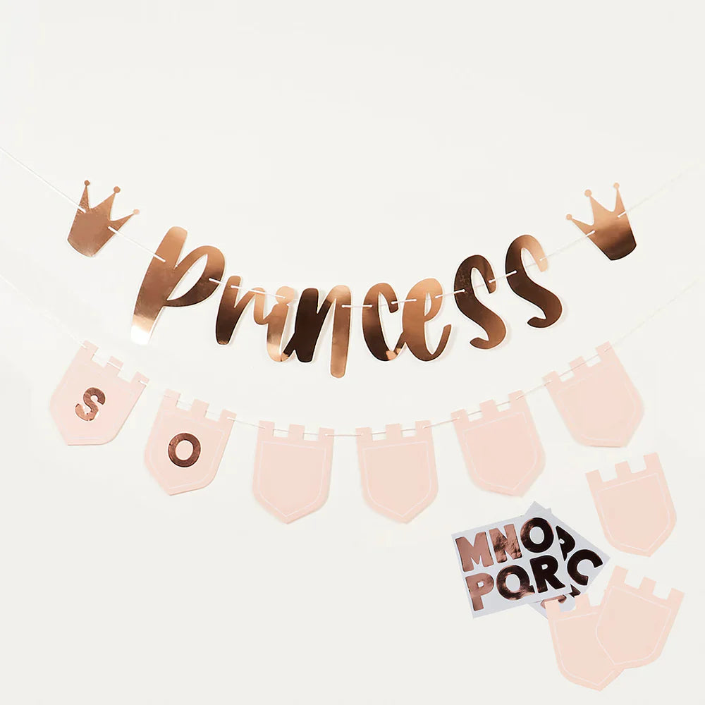 Princess Birthday Party Banner With Personalised Flags - Anilas UK