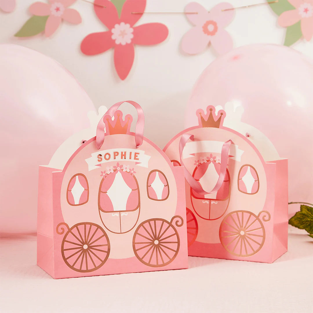 Princess Carriage Party Bags With Personalised Sticker Sheets (Pack of 4) - Anilas UK