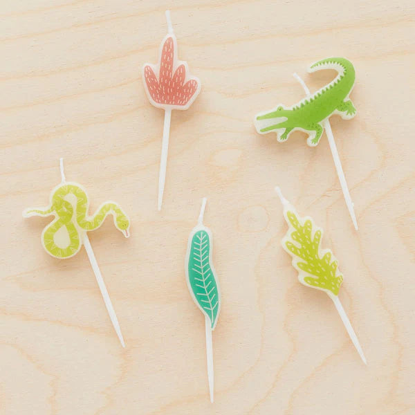 Jungle Themed Pick Birthday Cake Candles (Pack of 5) - Anilas UK