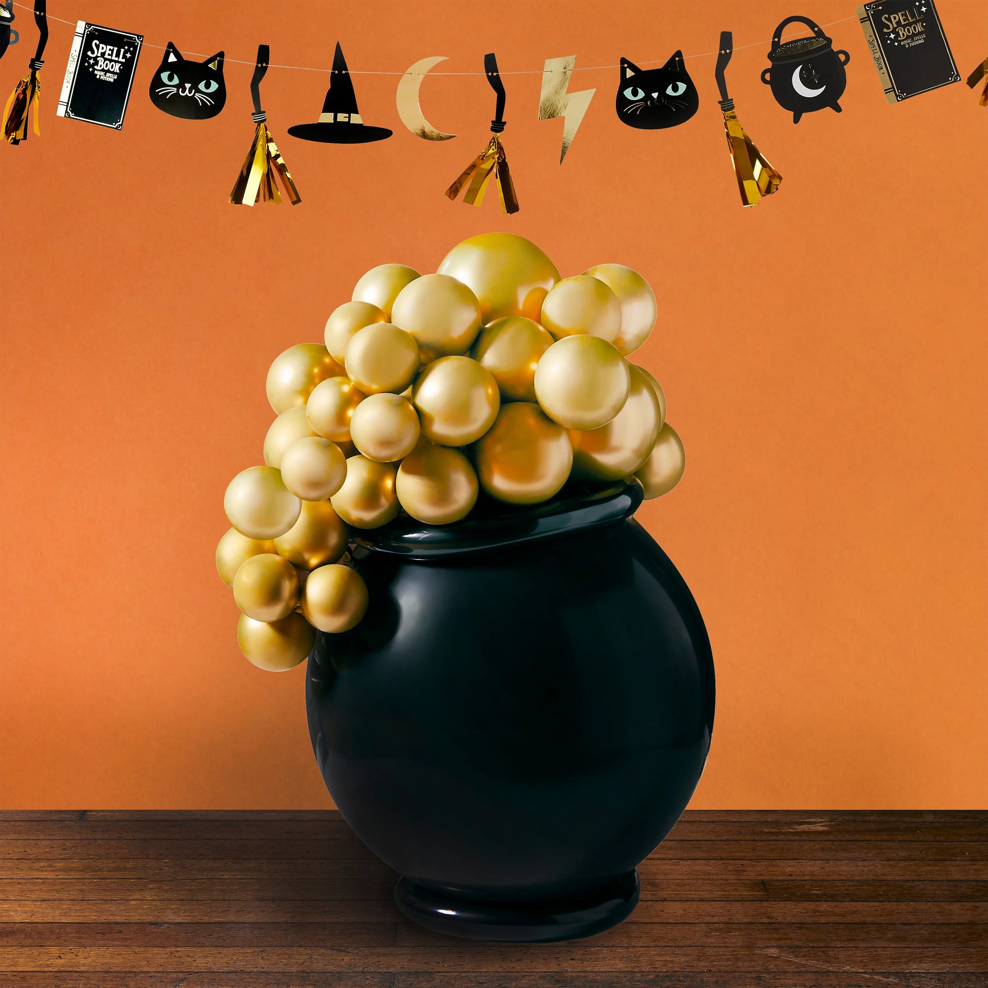 Witches Cauldron Halloween Party Balloon Set - Black & Gold - Anilas UK