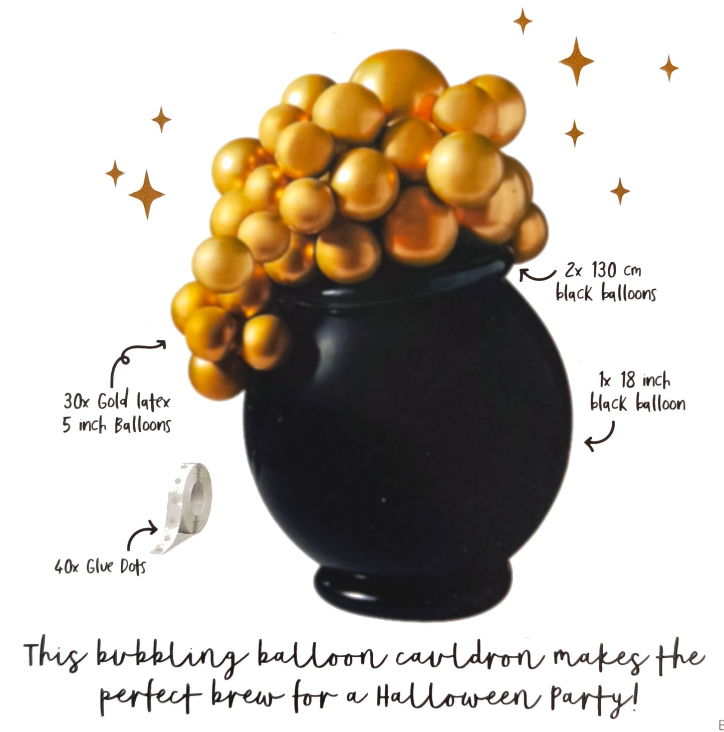 Witches Cauldron Halloween Party Balloon Set - Black & Gold - Anilas UK