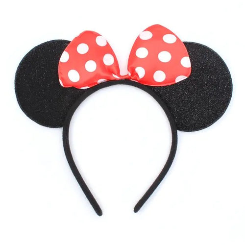 Mouse Ears with Red Satin Bow Headband - Anilas UK