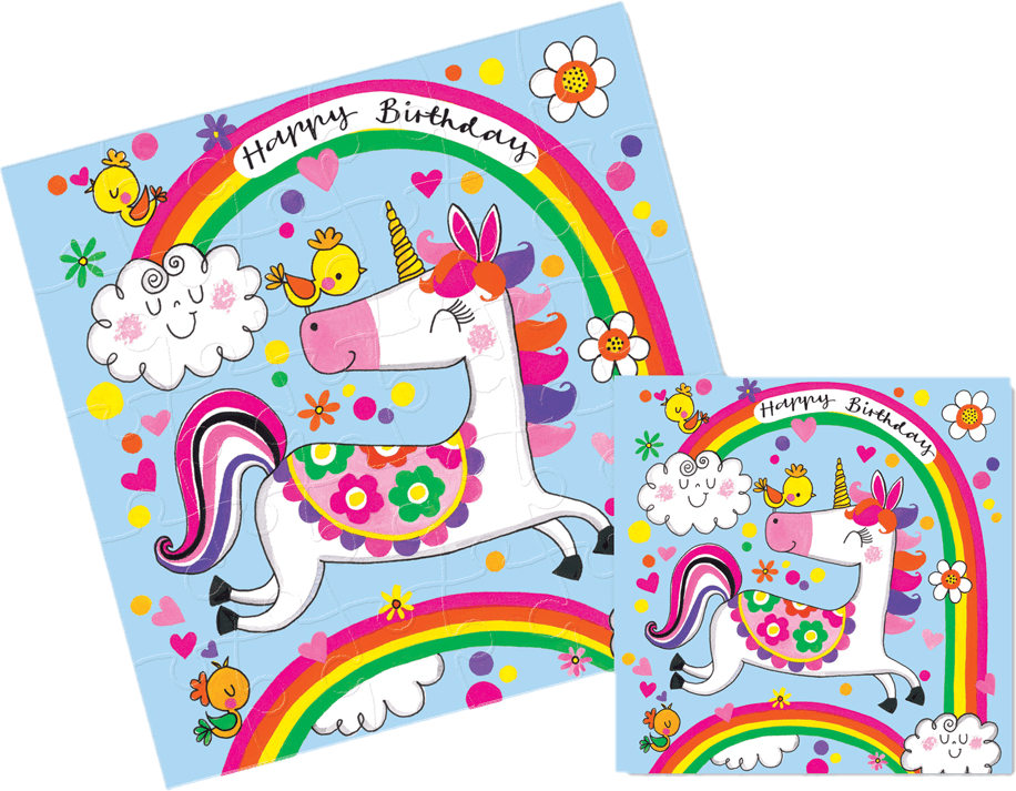 Happy Birthday Unicorns & Rainbows Jigsaw Card by Rachel Ellen Designs - Anilas UK