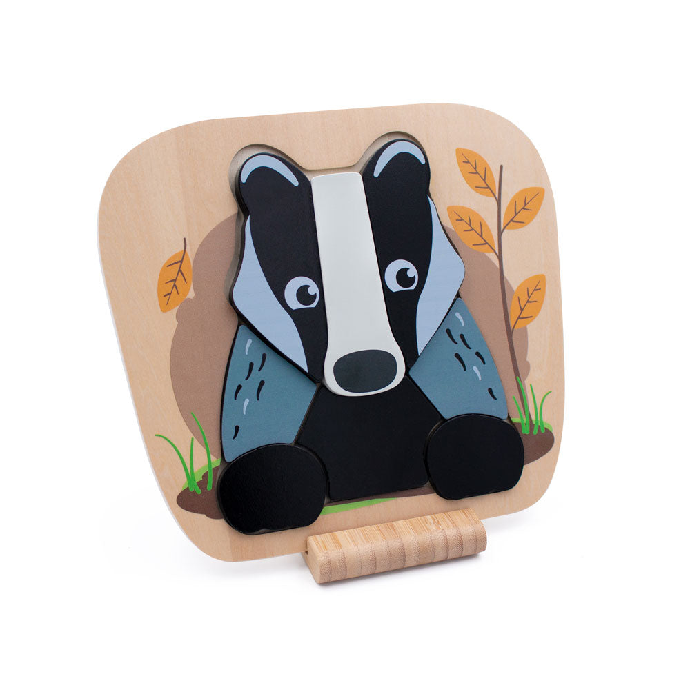 Woodland Badger Raised Wooden Chunky Jigsaw Puzzle - Anilas UK