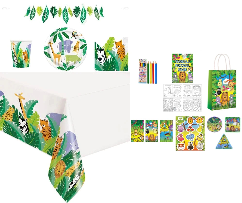 Complete Jungle Safari Themed Party Pack for 8 people Including Tableware and Favours - Anilas UK