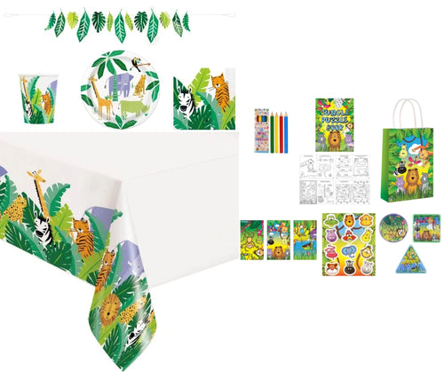 Complete Jungle Safari Themed Party Pack for 8 people Including Tableware and Favours - Anilas UK