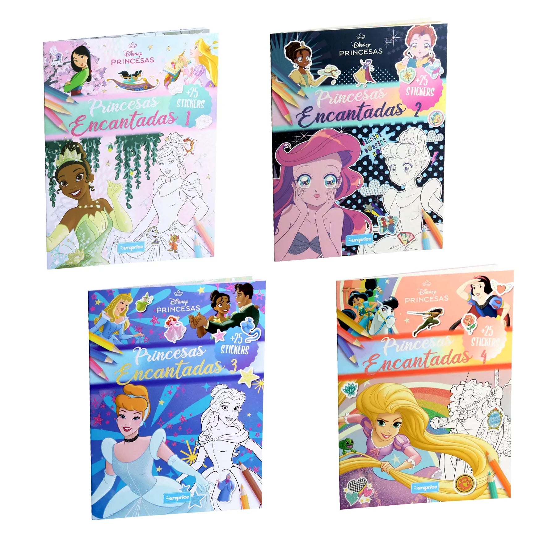 Disney Enchanted Princesses - Colouring Books with Stickers - Anilas UK