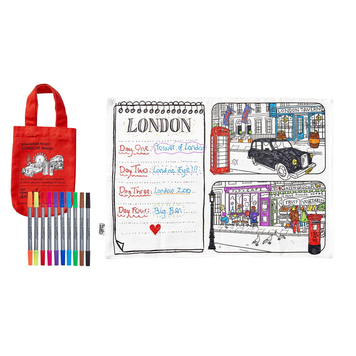 Eat Sleep Doodle's London Placemat To Go & Colour In - Anilas UK