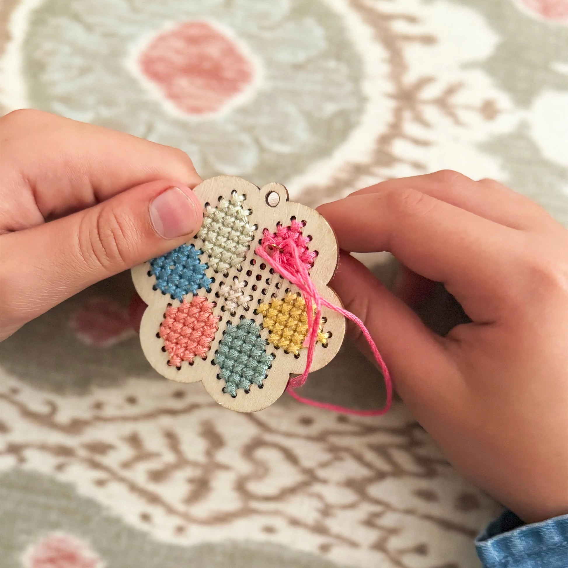 Make Your Own Flower Cross Stitch Keyring - Anilas UK
