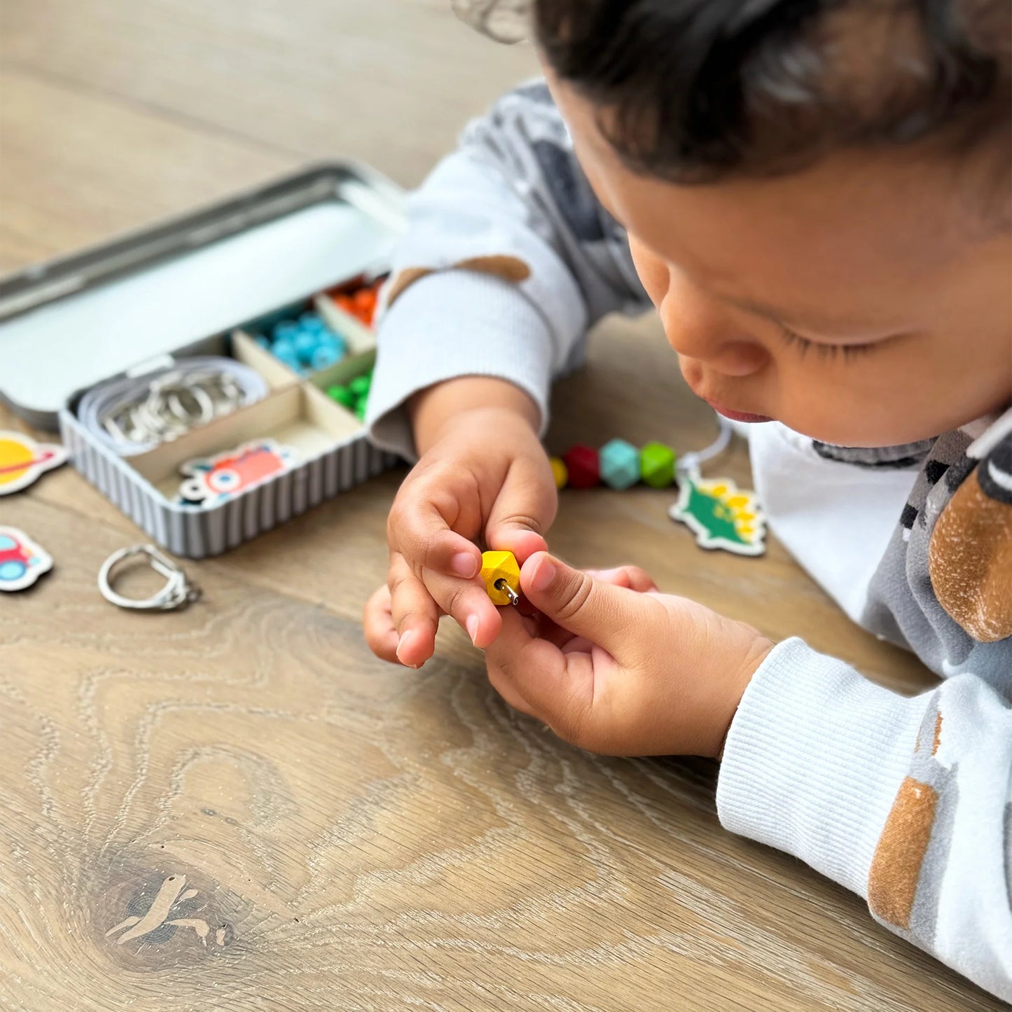 Allsorts Wooden Keyring Making Kit inc Dinosaur, Monster, Fish, Planet and a car - Anilas UK
