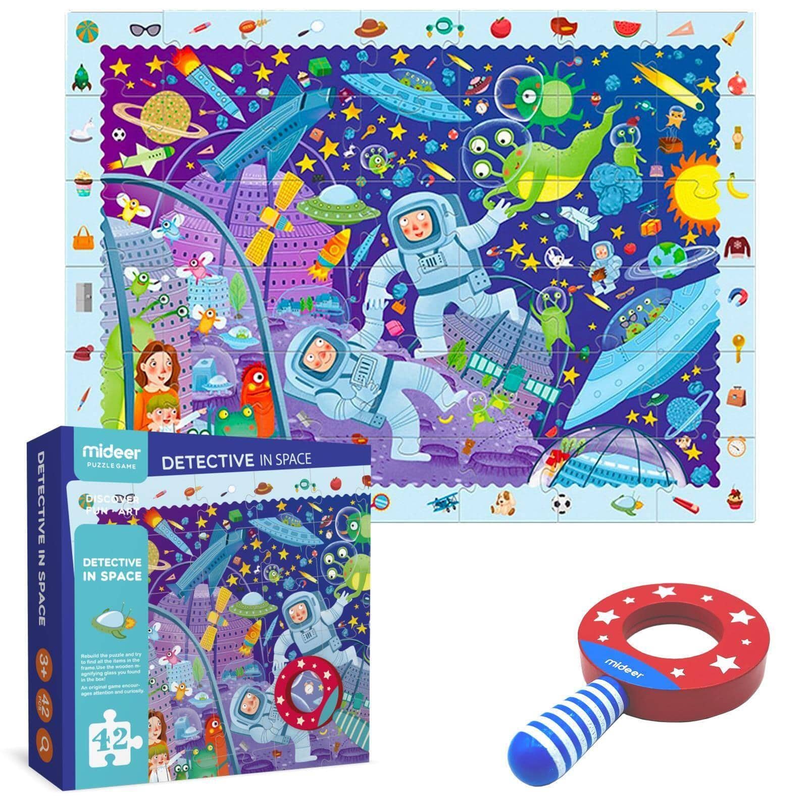 2 in 1 Detective In Space Jigsaw Puzzle with Magnifying Glass - Anilas UK