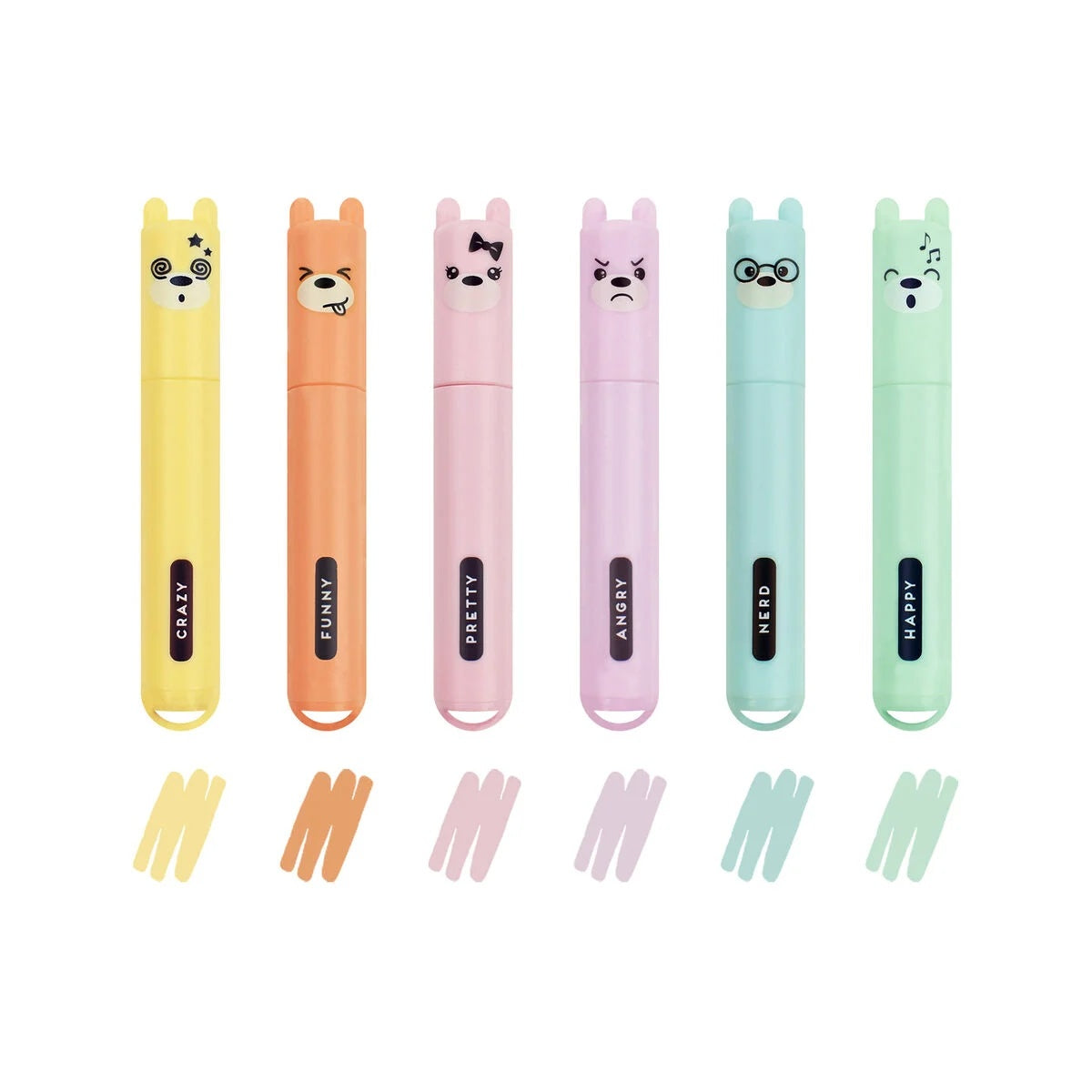 Set of 6 Mini Highlighters - Teddy's Style - Anilas UK