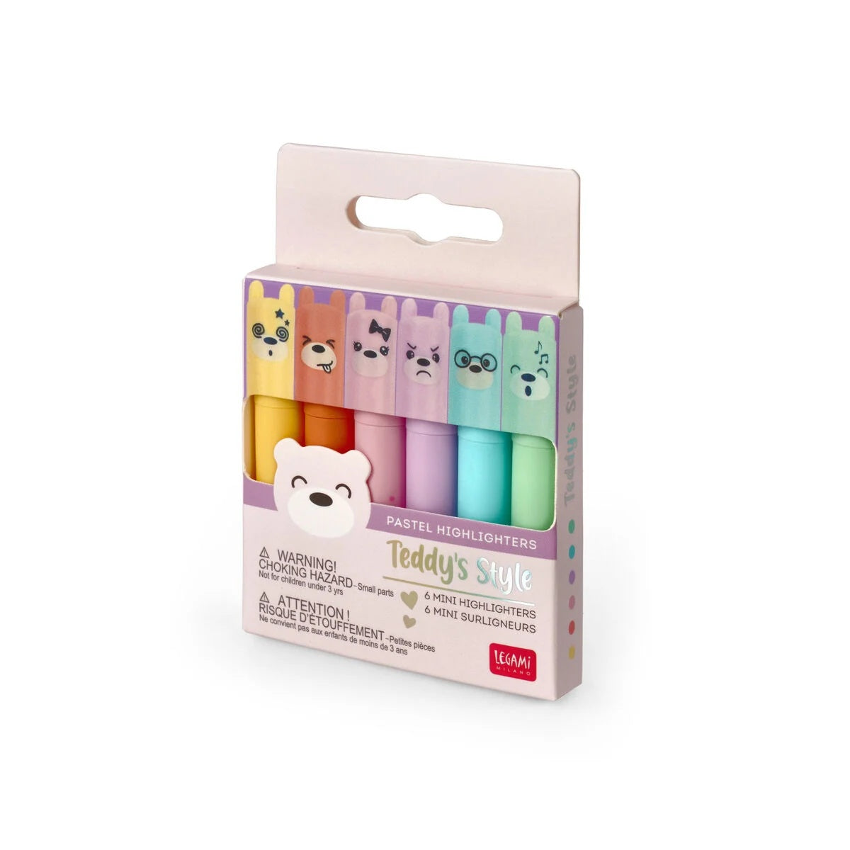 Set of 6 Mini Highlighters - Teddy's Style - Anilas UK