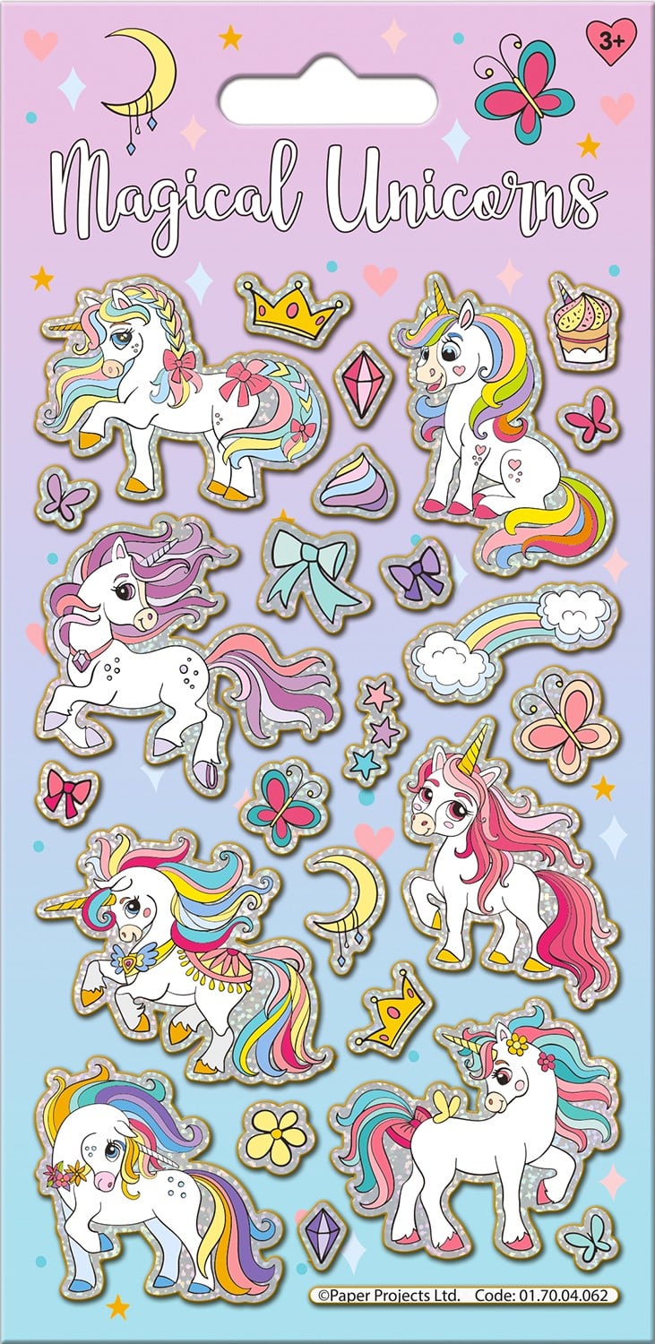 Magical Unicorns Sparkle Stickers Sheet - Anilas UK