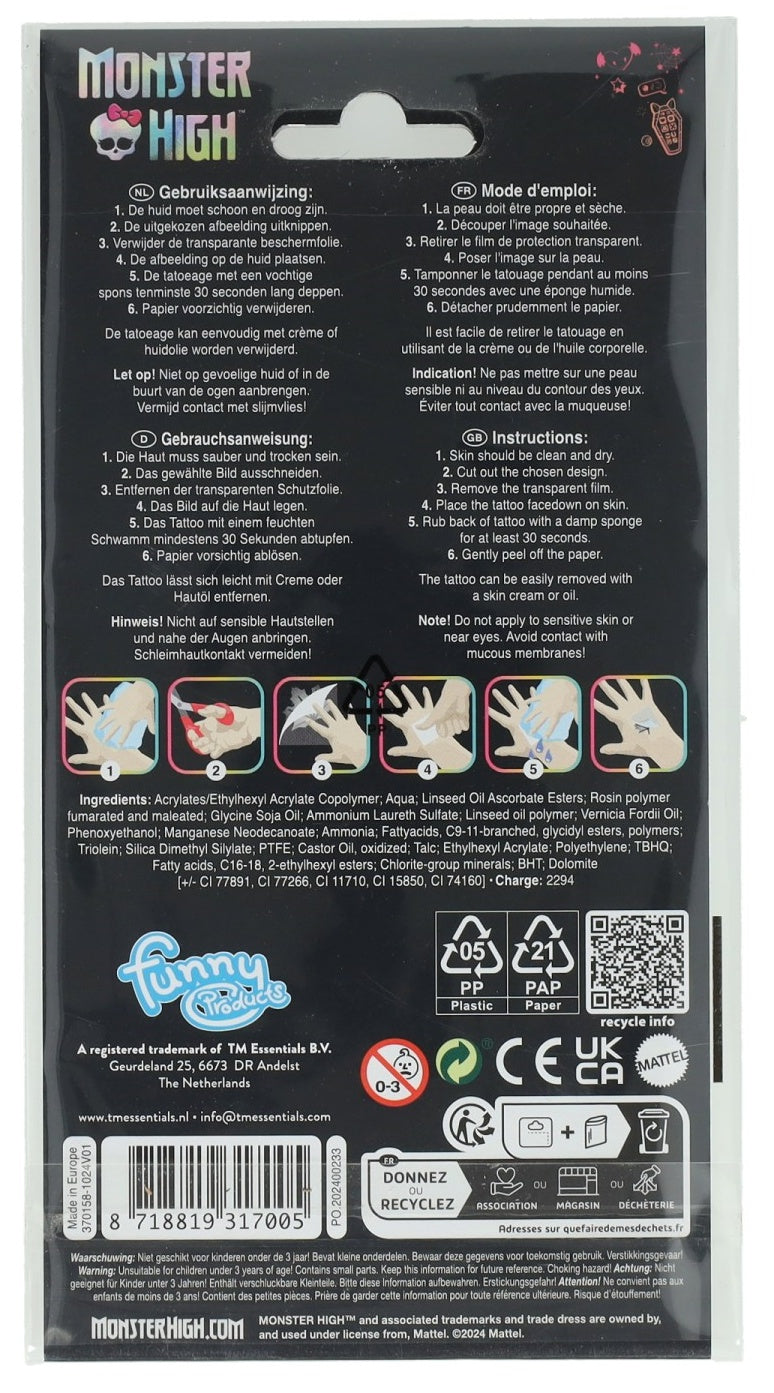 Monster High Temporary Tattoos - Anilas UK
