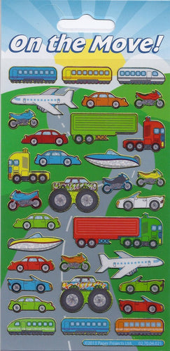 On the Move Vehicles Sparkle Stickers Sheet - Anilas UK