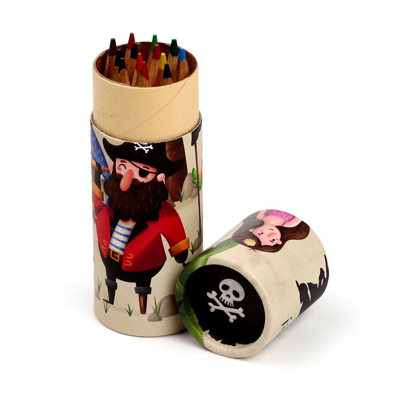 Jolly Rogers Pirates Pencil Pot with 12 Colouring Pencils - Anilas UK