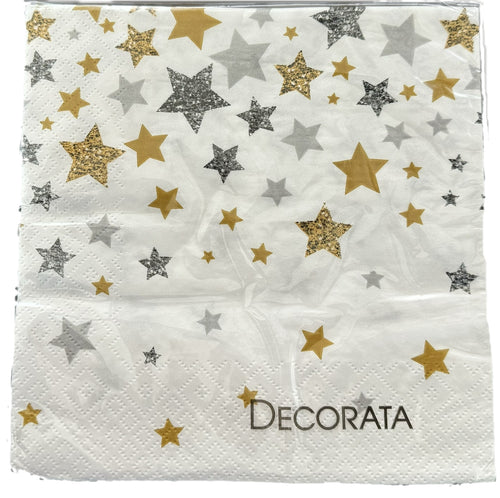 Christmas Silver & Gold Star Napkins (Pack of 20) - Anilas UK