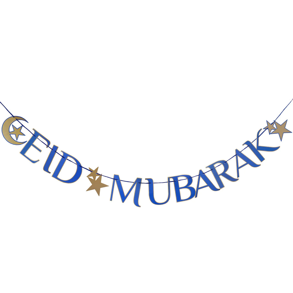 Navy & Gold Eid Mubarak Paper Garland - 3m - Anilas UK
