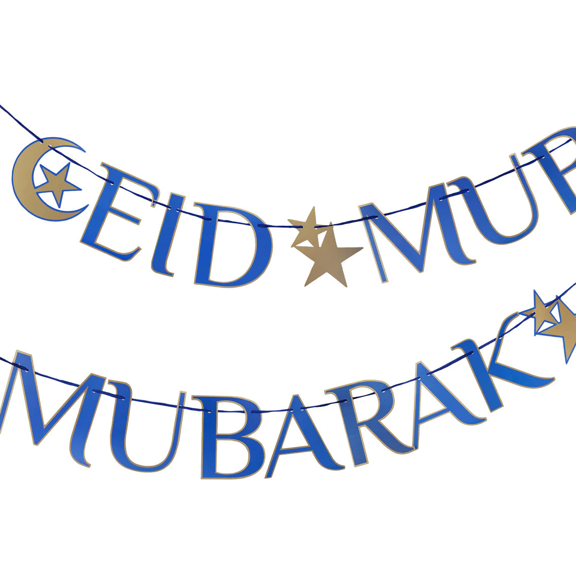Navy & Gold Eid Mubarak Paper Garland - 3m - Anilas UK