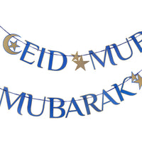 Navy & Gold Eid Mubarak Paper Garland - 3m - Anilas UK