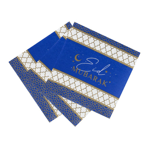 Navy & Gold Eid Mubarak Paper Napkins - 20 Pack - Anilas UK