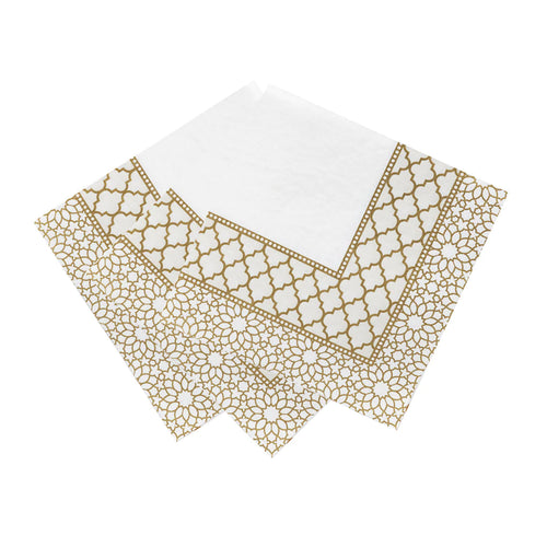 Gold & White Mosaic Paper Napkins - 20 Pack - Anilas UK