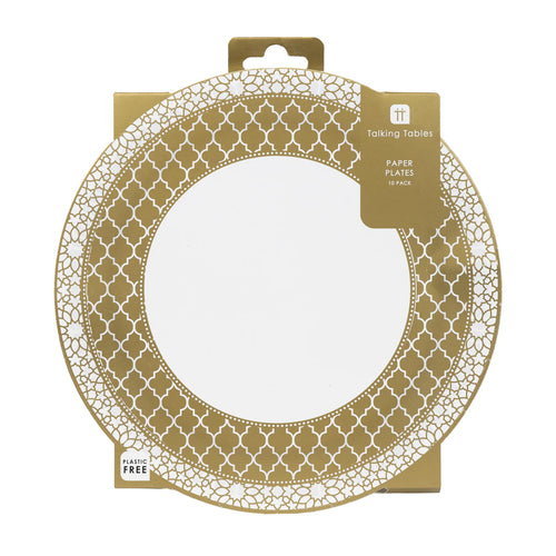 Gold & White Paper Plates - 10 Pack - Anilas UK