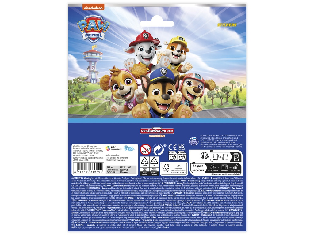 Paw Patrol Large Sticker Sheet 156 x 200mm - Anilas UK