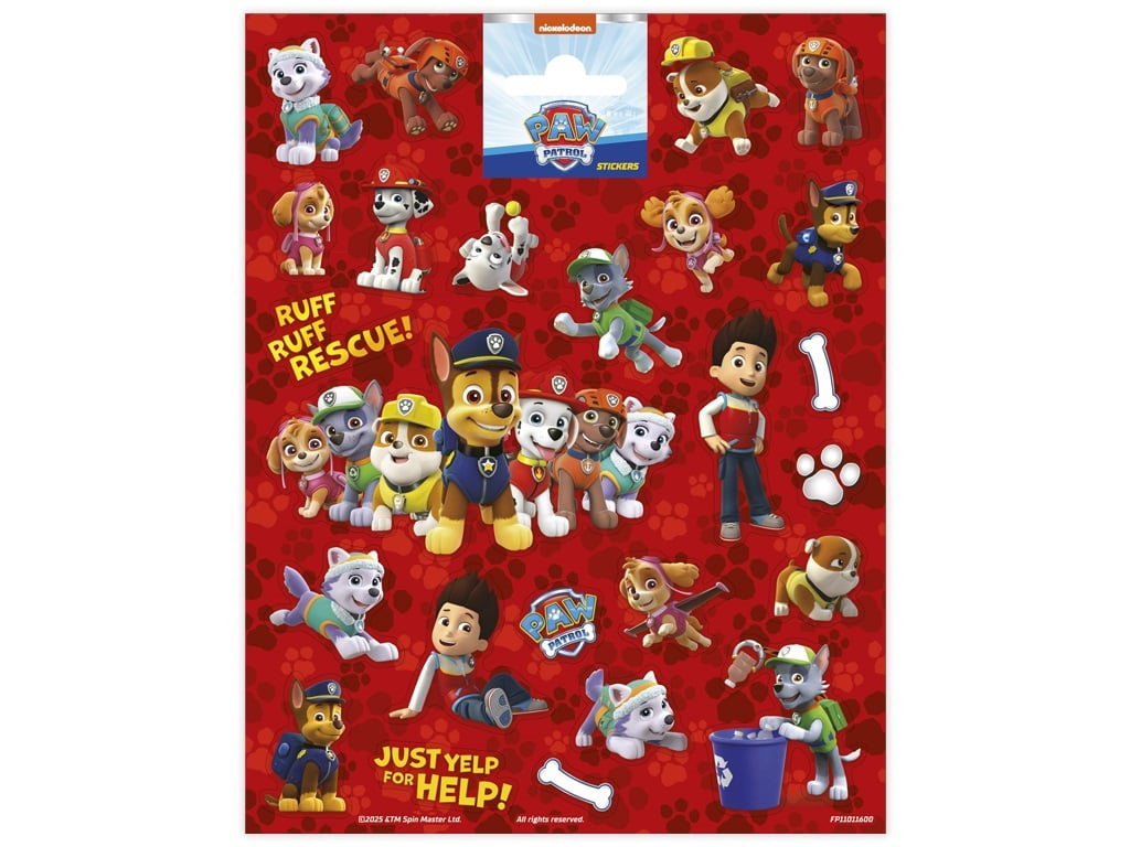 Paw Patrol Large Sticker Sheet 156 x 200mm - Anilas UK
