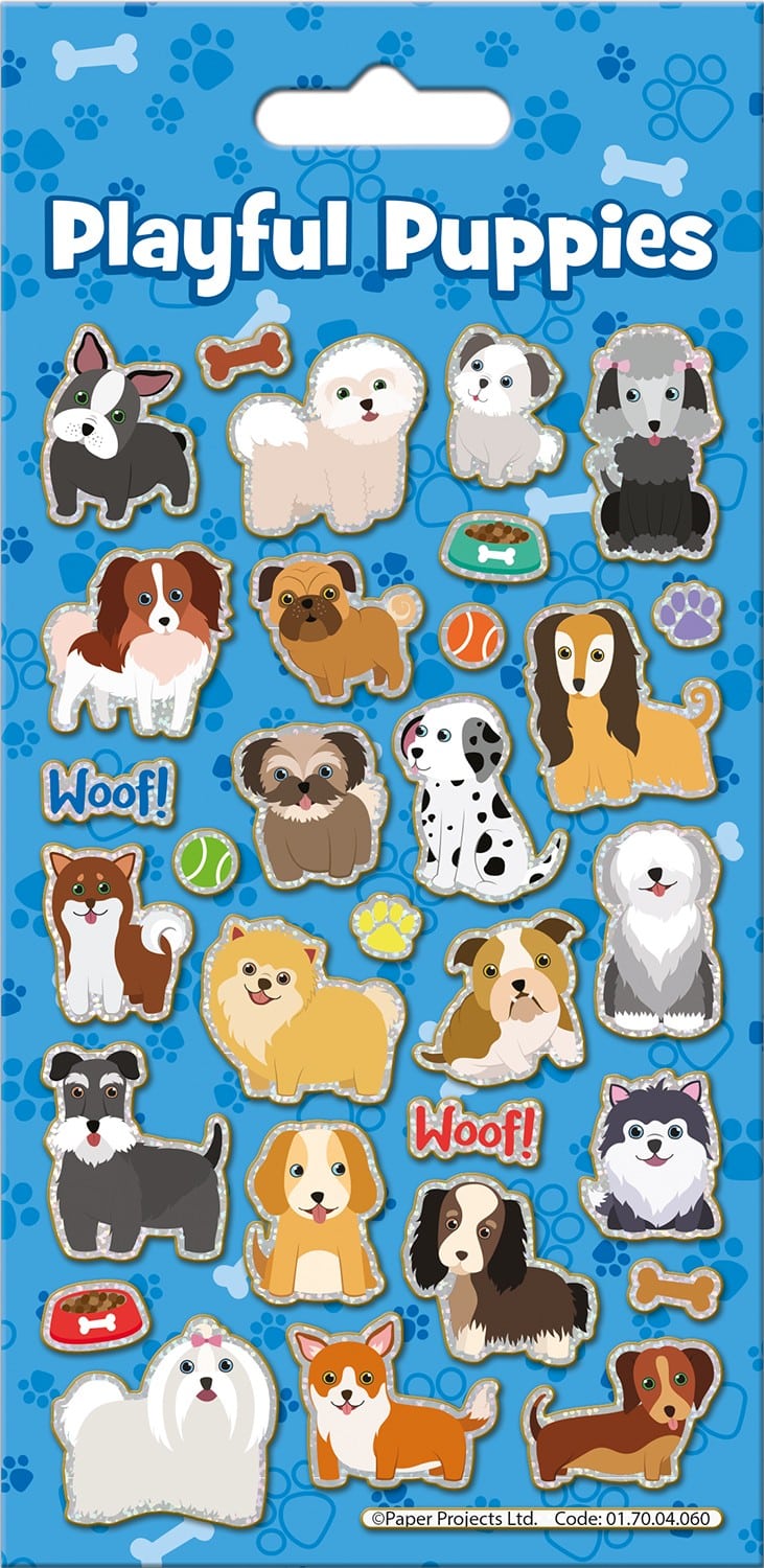 Playful Puppies Sparkle Stickers Sheet