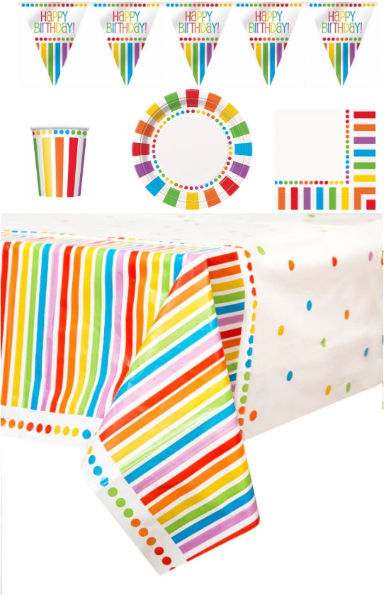 Rainbow Happy Birthday Party Pack for 8 people - Anilas UK
