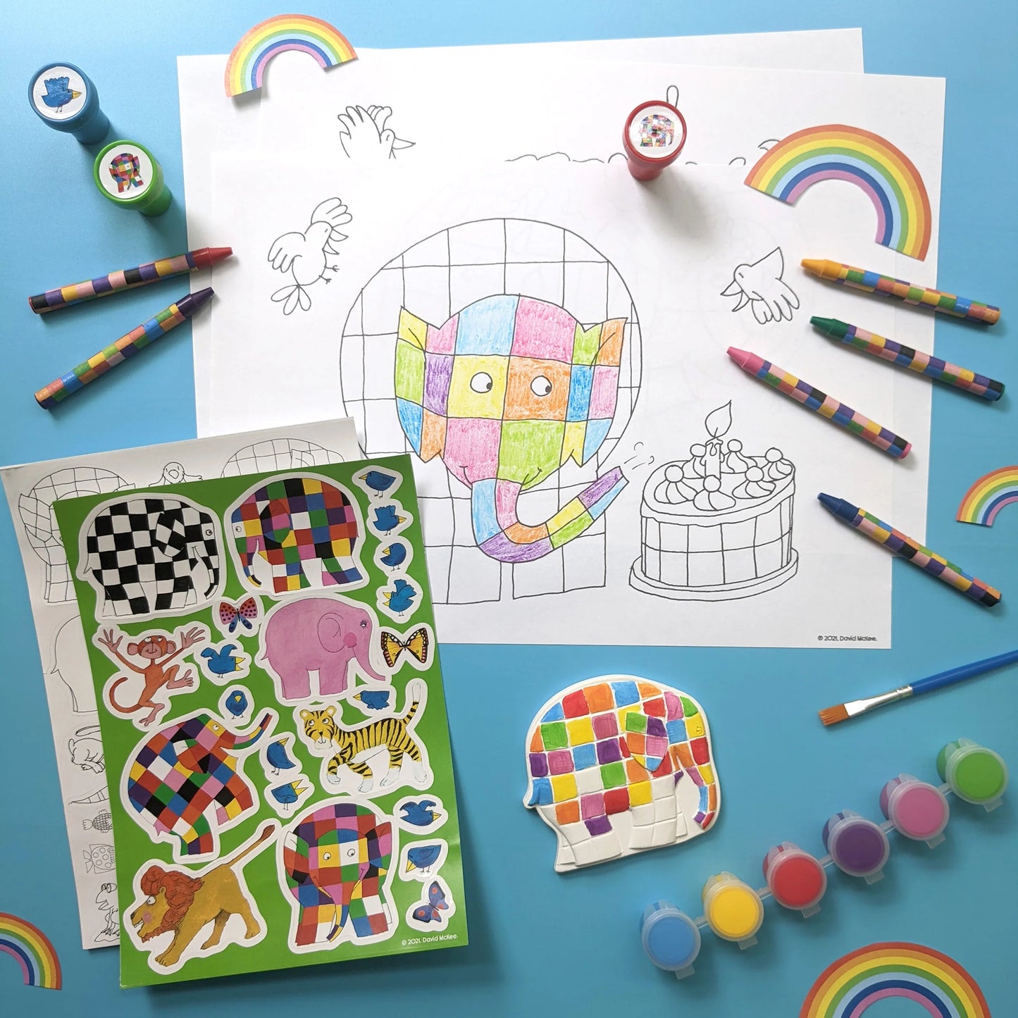 Elmer Children's Art Activity Set - Includes Paints, Crayons and Stickers - Anilas UK