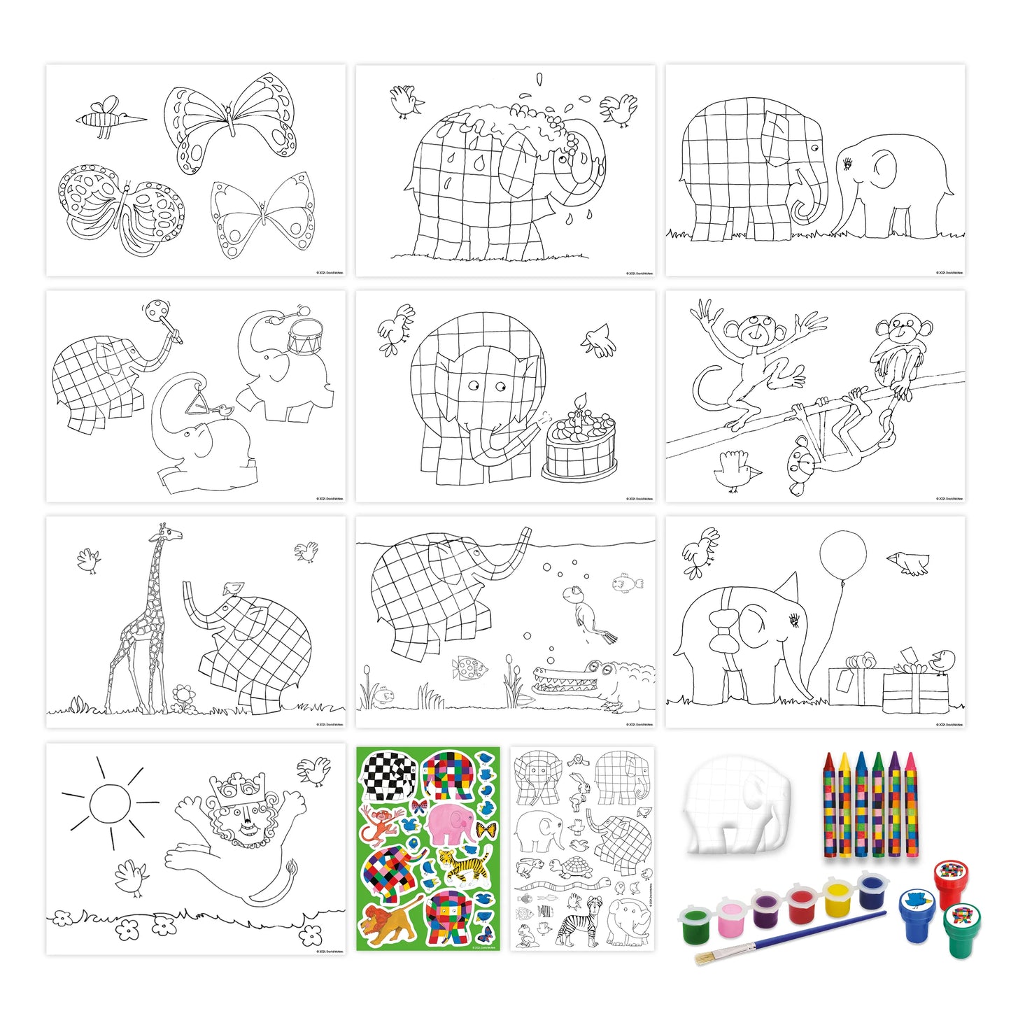 Elmer Children's Art Activity Set - Includes Paints, Crayons and Stickers - Anilas UK