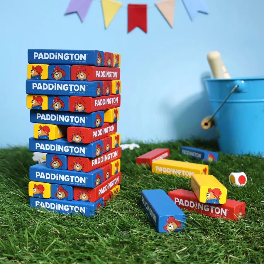 Paddington Tumble Tower Game – Wooden Block Stacking Game with Dice – Fun Family Activity Set - Anilas UK