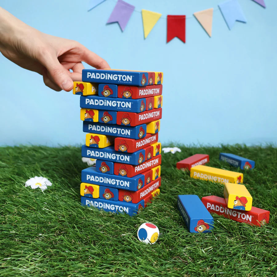 Paddington Tumble Tower Game – Wooden Block Stacking Game with Dice – Fun Family Activity Set - Anilas UK