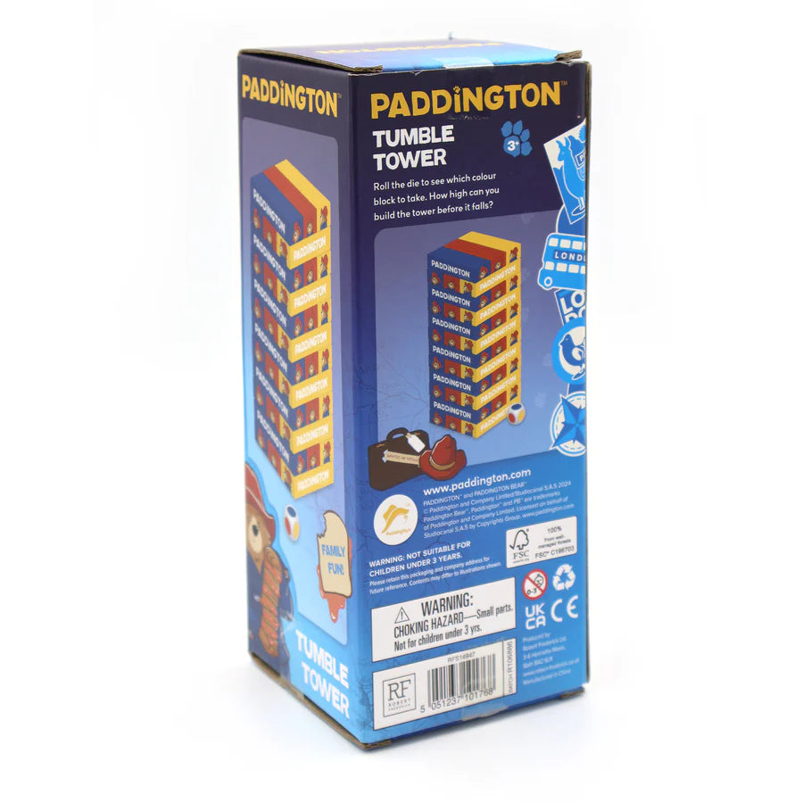 Paddington Tumble Tower Game – Wooden Block Stacking Game with Dice – Fun Family Activity Set - Anilas UK