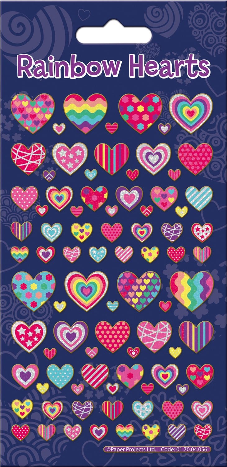 Rainbow Hearts Sparkle Stickers Sheet