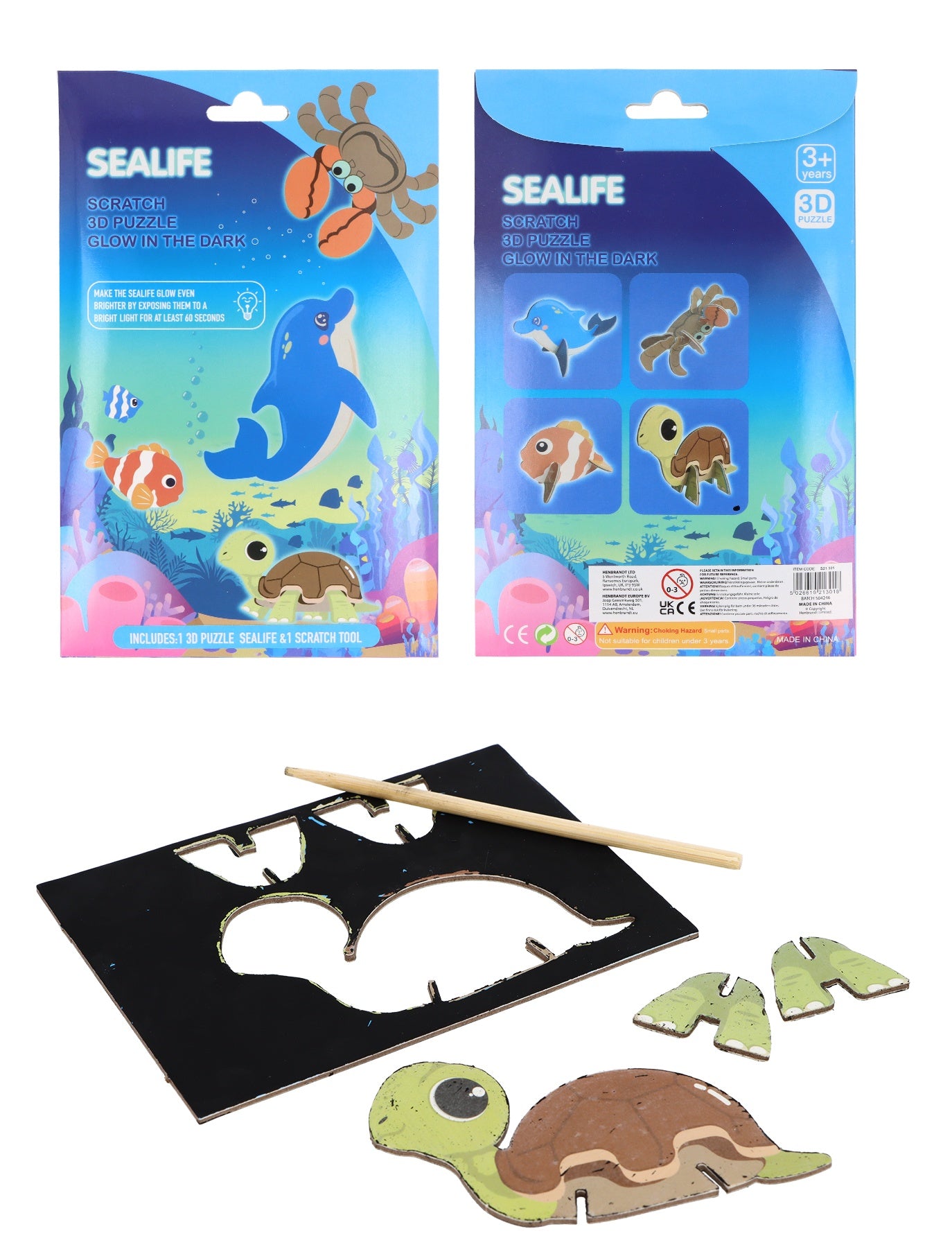 Sea Life Scratch Art 3D Model (Glow in the Dark) - Anilas UK