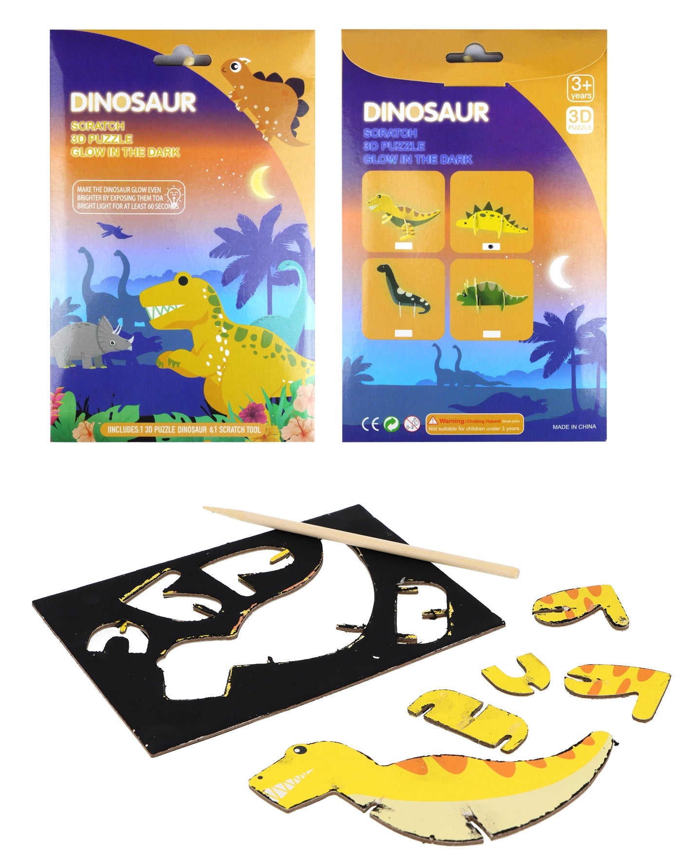 Dinosaur Scratch Art 3D Model (Glow in the Dark) - Anilas UK