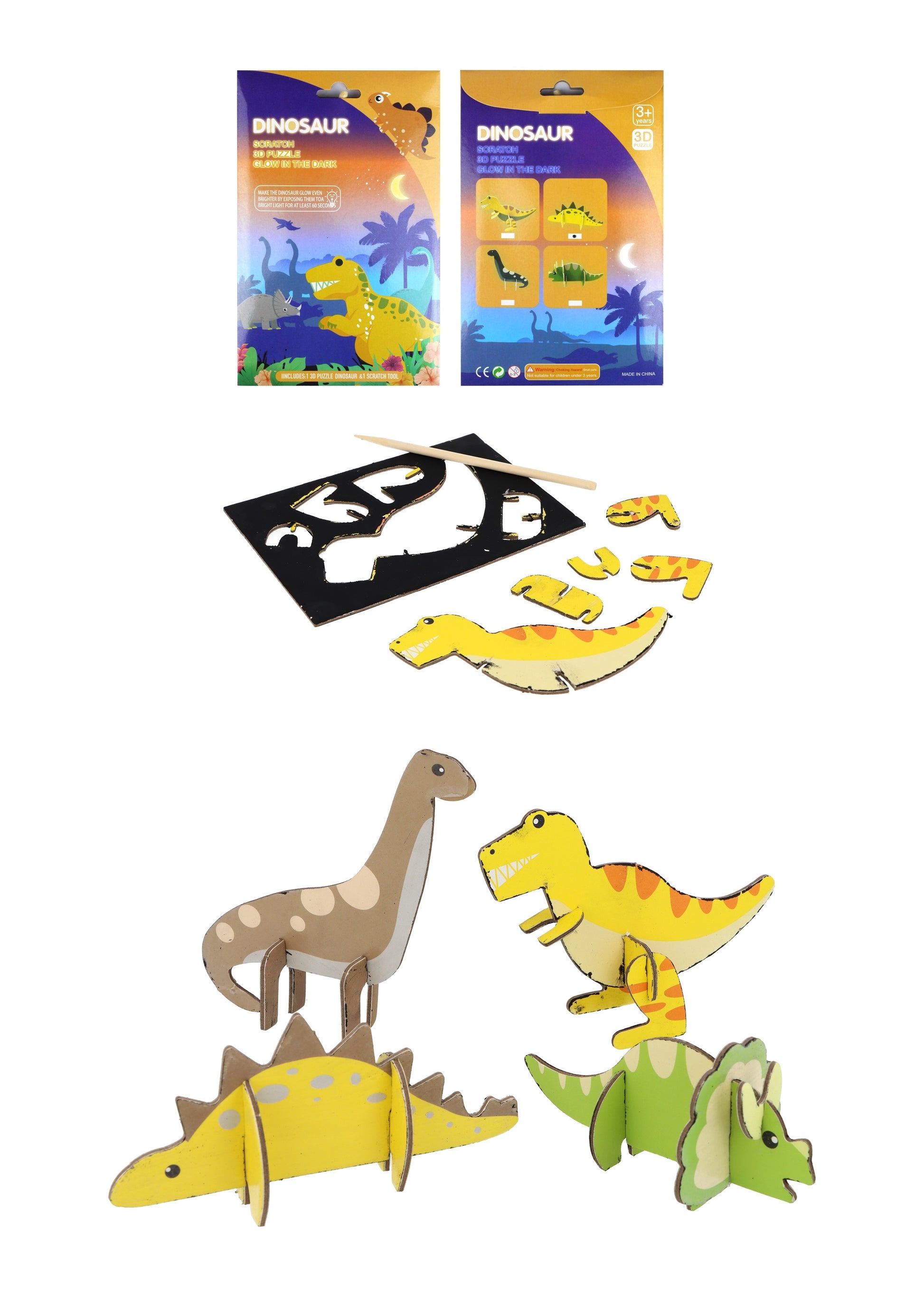 Dinosaur Scratch Art 3D Model (Glow in the Dark) - Anilas UK
