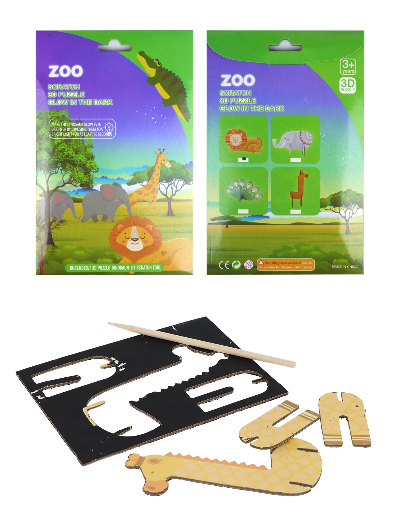 Zoo Scratch Art 3D Model (Glow in the Dark) - Anilas UK