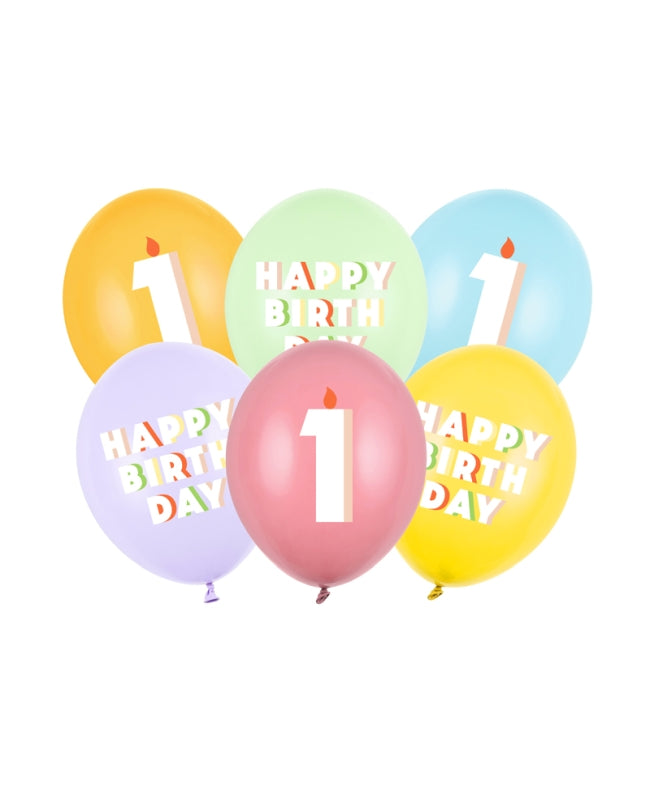 Happy Birthday And Age 1 Latex Balloons 30 cm (Pack of 8) - Anilas UK