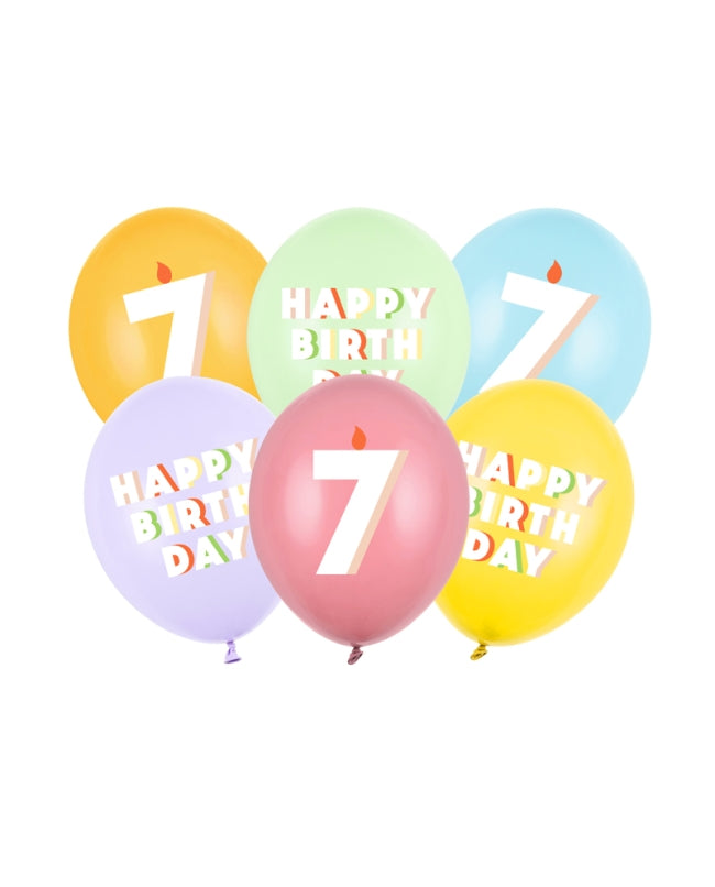 Age 7 Happy Birthday Latex Balloons 30 cm (Pack of 6) - Anilas UK