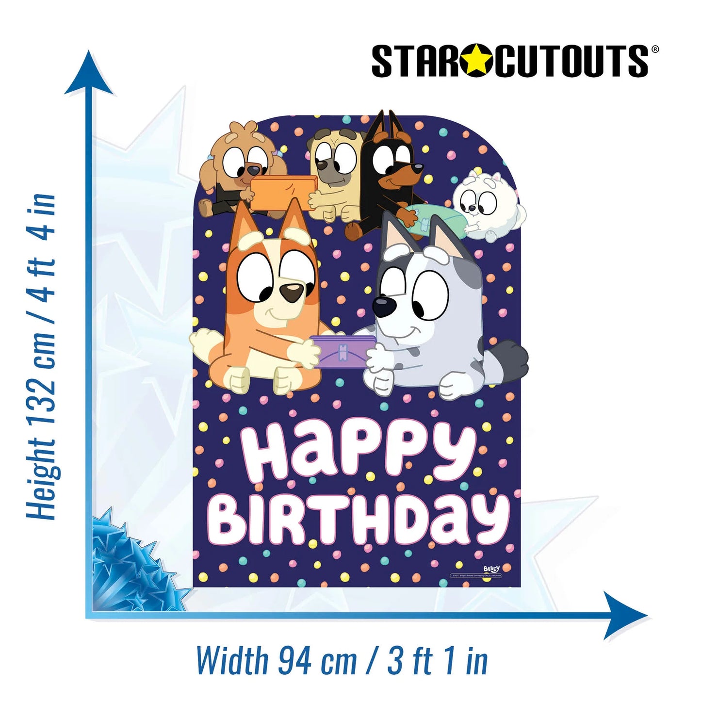 Bluey and Friends Happy Birthday Child Sized Backdrop Cardboard Cutout Height 132cm