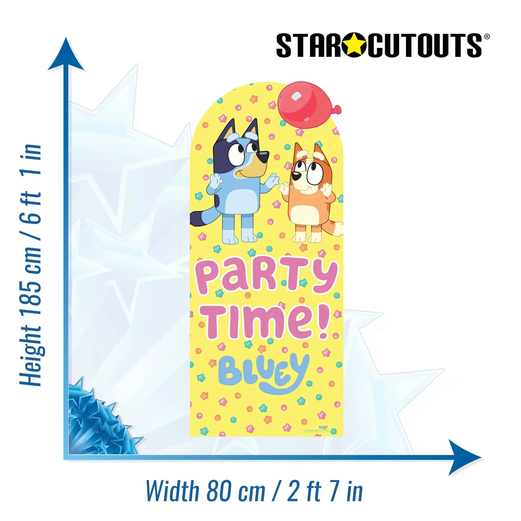 Bluey and Bingo Balloon Party Time Cardboard Cut Out 185cm - Anilas UK