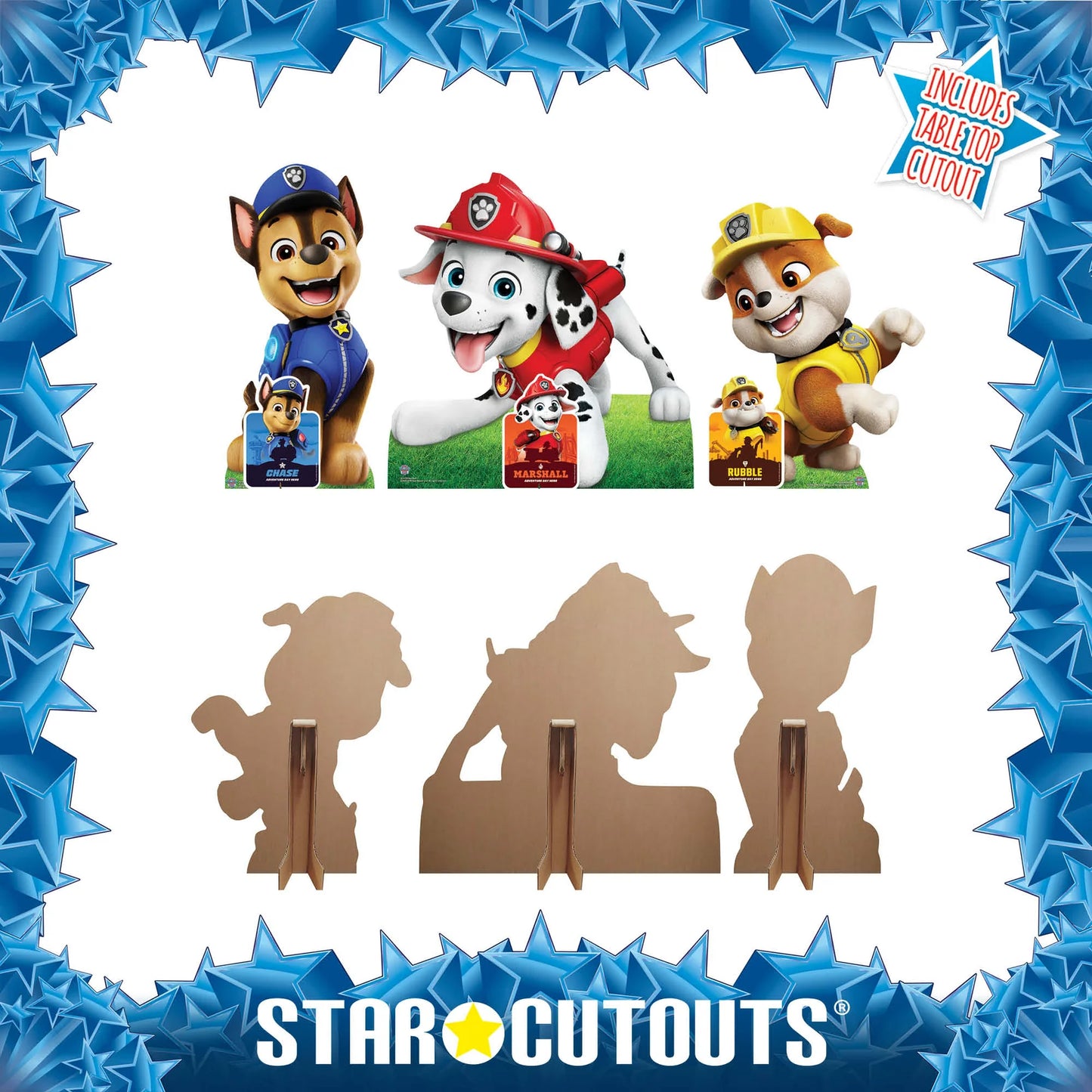 Chase, Marshall and Rubble Paw Patrol Multi Pack Bundle Cardboard Cut 66cm - Anilas UK