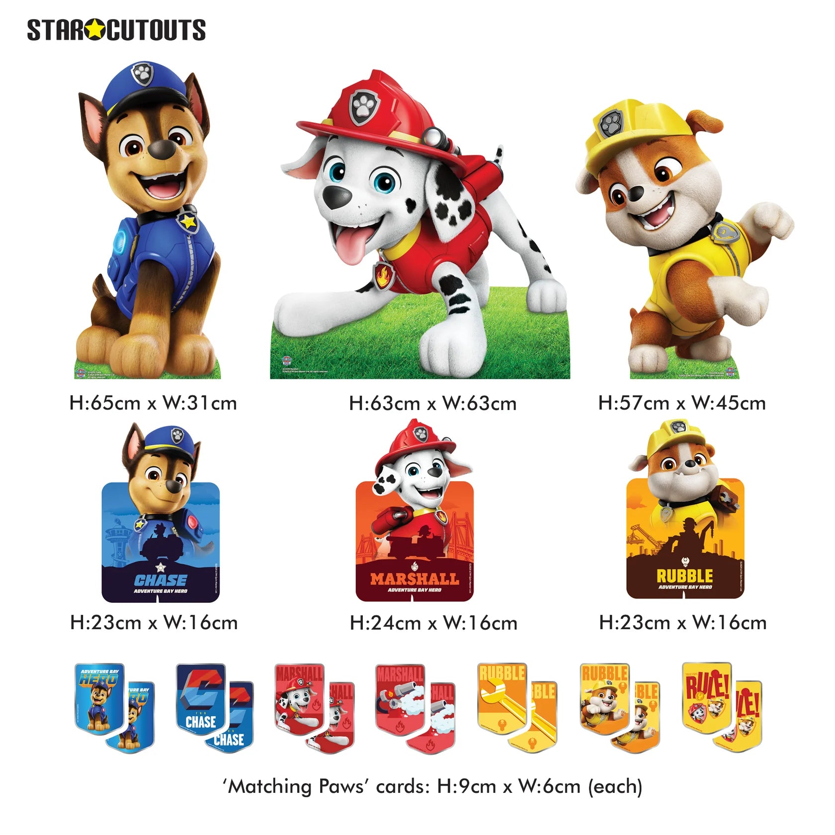 Chase, Marshall and Rubble Paw Patrol Multi Pack Bundle Cardboard Cut 66cm - Anilas UK